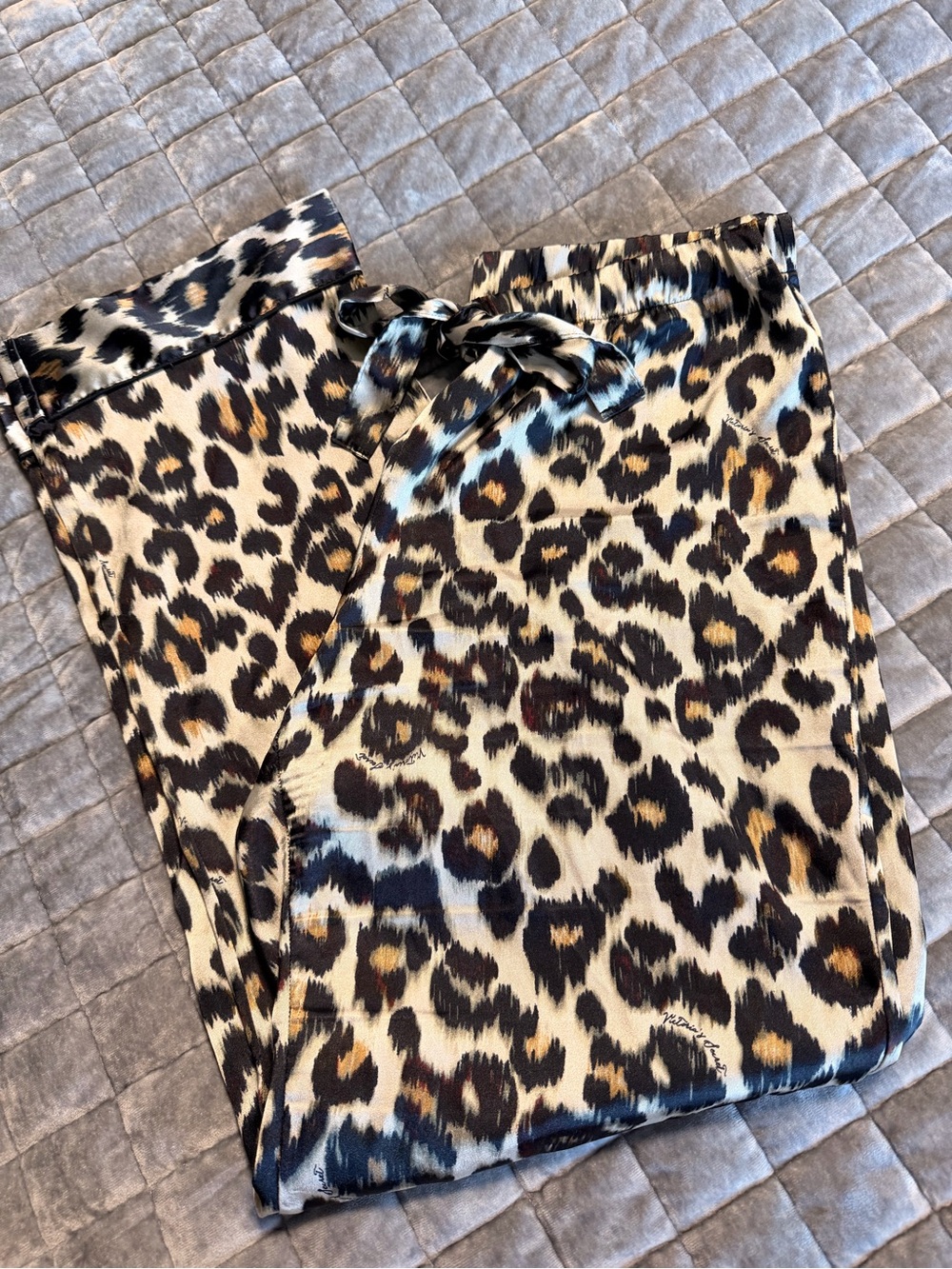 Victoria's Secret Leopard Print Satin Pajama Set - Black, Brown, Cream - Picture 6 of 7
